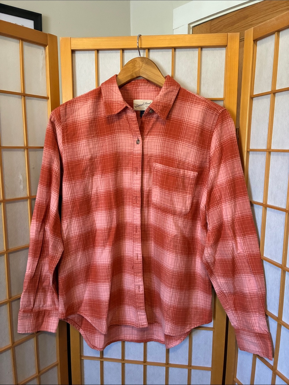 Universal Thread Burnt OrangePlaid Button-Down Shirt